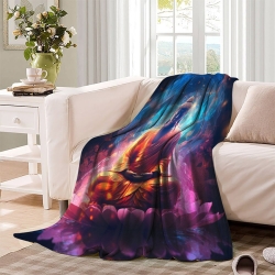 Bouddha Plaid en Polaire Imprimé 3D Couverture Douce Confortable pour Canapé Lit Bureau