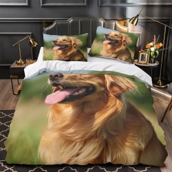 Golden Retriever Housse de Couette Imprimée 3D Douce 3 Pièces Literie Garçons Filles