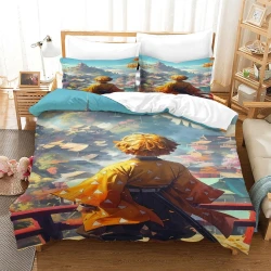 Tueur de démons: Demon Slayer Housse de Couette Imprimée 3D Douce 3 Pièces Literie Garçons Filles