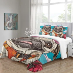 Bouledogue français Housse de Couette Imprimée 3D Douce 3 Pièces Literie Garçons Filles