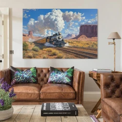 Train à vapeur Peinture sur toile sans cadre, impressions posters art mural pour déco maison chambre bureau