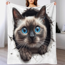 Siamese Chat Plaid en Polaire Imprimé 3D Couverture Douce Confortable pour Canapé Lit Bureau