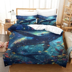 Baleine Housse de Couette Imprimée 3D Douce 3 Pièces Literie Garçons Filles