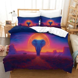 Éléphant Housse de Couette Imprimée 3D Douce 3 Pièces Literie Garçons Filles