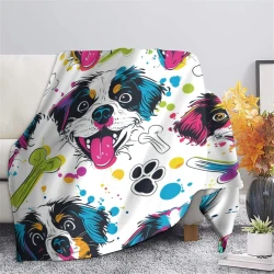 Chien mignon Plaid en Polaire Imprimé 3D Couverture Douce Confortable pour Canapé Lit Bureau
