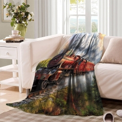 Train à vapeur Plaid en Polaire Imprimé 3D Couverture Douce Confortable pour Canapé Lit Bureau