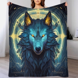 Loup Plaid en Polaire Imprimé 3D Couverture Douce Confortable pour Canapé Lit Bureau