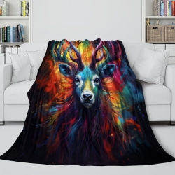 Renne Plaid en Polaire Imprimé 3D Couverture Douce Confortable pour Canapé Lit Bureau