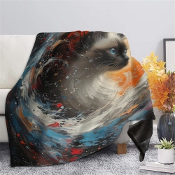 Flame Chat Plaid en Polaire Imprimé 3D Couverture Douce Confortable pour Canapé Lit Bureau