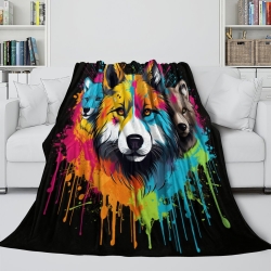 Loup Plaid en Polaire Imprimé 3D Couverture Douce Confortable pour Canapé Lit Bureau