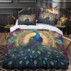 Paon Housse de Couette Imprimée 3D Douce 3 Pièces Literie Garçons Filles