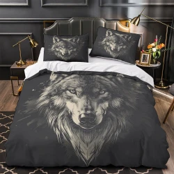 Loup Housse de Couette Imprimée 3D Douce 3 Pièces Literie Garçons Filles