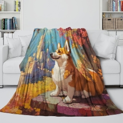 Corgi Plaid en Polaire Imprimé 3D Couverture Douce Confortable pour Canapé Lit Bureau