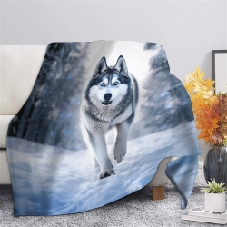 Husky Plaid en Polaire Imprimé 3D Couverture Douce Confortable pour Canapé Lit Bureau