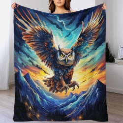 Hibou Plaid en Polaire Imprimé 3D Couverture Douce Confortable pour Canapé Lit Bureau