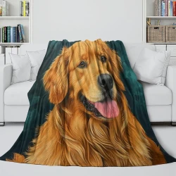 Golden Retriever Plaid en Polaire Imprimé 3D Couverture Douce Confortable pour Canapé Lit Bureau