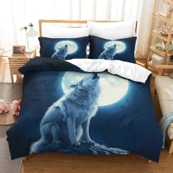 Loup Housse de Couette Imprimée 3D Douce 3 Pièces Literie Garçons Filles