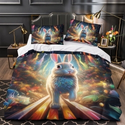 Lapin Housse de Couette Imprimée 3D Douce 3 Pièces Literie Garçons Filles