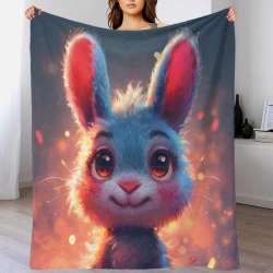 Lapin Petit lapin Plaid en Polaire Imprimé 3D Couverture Douce Confortable pour Canapé Lit Bureau