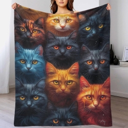 Chat Plaid en Polaire Imprimé 3D Couverture Douce Confortable pour Canapé Lit Bureau