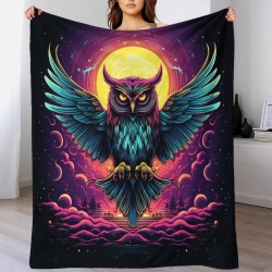 Hibou Plaid en Polaire Imprimé 3D Couverture Douce Confortable pour Canapé Lit Bureau