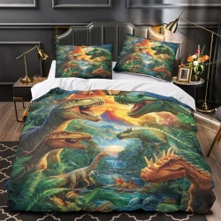 Dinosaure Housse de Couette Imprimée 3D Douce 3 Pièces Literie Garçons Filles