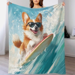 Corgi Plaid en Polaire Imprimé 3D Couverture Douce Confortable pour Canapé Lit Bureau