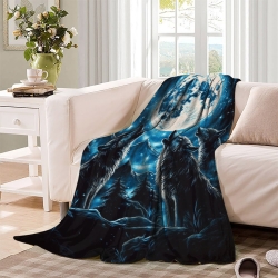 Loup Plaid en Polaire Imprimé 3D Couverture Douce Confortable pour Canapé Lit Bureau