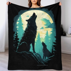Loup Plaid en Polaire Imprimé 3D Couverture Douce Confortable pour Canapé Lit Bureau
