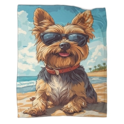 Yorkshire Terrier Plaid en Polaire Imprimé 3D Couverture Douce Confortable pour Canapé Lit Bureau