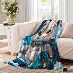 Ours polaire Plaid en Polaire Imprimé 3D Couverture Douce Confortable pour Canapé Lit Bureau