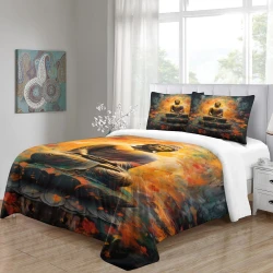 Bouddha Housse de Couette Imprimée 3D Douce 3 Pièces Literie Garçons Filles