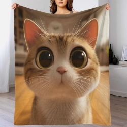 Chat Plaid en Polaire Imprimé 3D Couverture Douce Confortable pour Canapé Lit Bureau