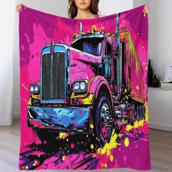 Gros camion Plaid en Polaire Imprimé 3D Couverture Douce Confortable pour Canapé Lit Bureau