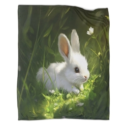 Lapin Petit lapin Plaid en Polaire Imprimé 3D Couverture Douce Confortable pour Canapé Lit Bureau