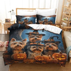 Yorkshire Terrier Housse de Couette Imprimée 3D Douce 3 Pièces Literie Garçons Filles