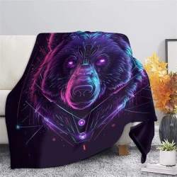 Ours noir Plaid en Polaire Imprimé 3D Couverture Douce Confortable pour Canapé Lit Bureau