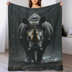 Rhinocéros Plaid en Polaire Imprimé 3D Couverture Douce Confortable pour Canapé Lit Bureau