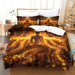 Bouddha Housse de Couette Imprimée 3D Douce 3 Pièces Literie Garçons Filles