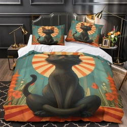 Chat Housse de Couette Imprimée 3D Douce 3 Pièces Literie Garçons Filles