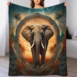 Éléphant Plaid en Polaire Imprimé 3D Couverture Douce Confortable pour Canapé Lit Bureau