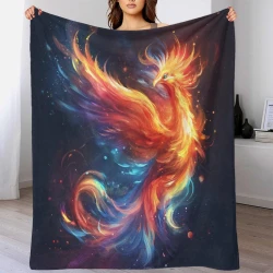 Phénix Plaid en Polaire Imprimé 3D Couverture Douce Confortable pour Canapé Lit Bureau