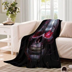 Crâne Plaid en Polaire Imprimé 3D Couverture Douce Confortable pour Canapé Lit Bureau