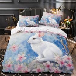 Lapin Housse de Couette Imprimée 3D Douce 3 Pièces Literie Garçons Filles