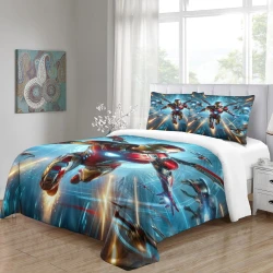 Avengers Iron Man Copripiumino Stampato 3D Morbido 3 Pezzi Biancheria da Letto per Ragazzi Ragazze