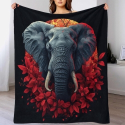 Éléphant Plaid en Polaire Imprimé 3D Couverture Douce Confortable pour Canapé Lit Bureau