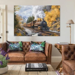 Train à vapeur Peinture sur toile sans cadre, impressions posters art mural pour déco maison chambre bureau