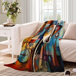 Art abstrait Chien Plaid en Polaire Imprimé 3D Couverture Douce Confortable pour Canapé Lit Bureau