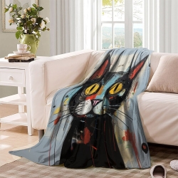Art abstrait Chat Plaid en Polaire Imprimé 3D Couverture Douce Confortable pour Canapé Lit Bureau