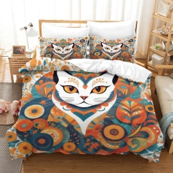 Chat Housse de Couette Imprimée 3D Douce 3 Pièces Literie Garçons Filles